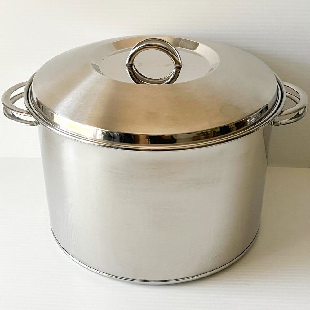 Vtg Tramontina Fundo Triplo Large Pot 12qt 280 Triply Inox Stainless Steel w/Lid